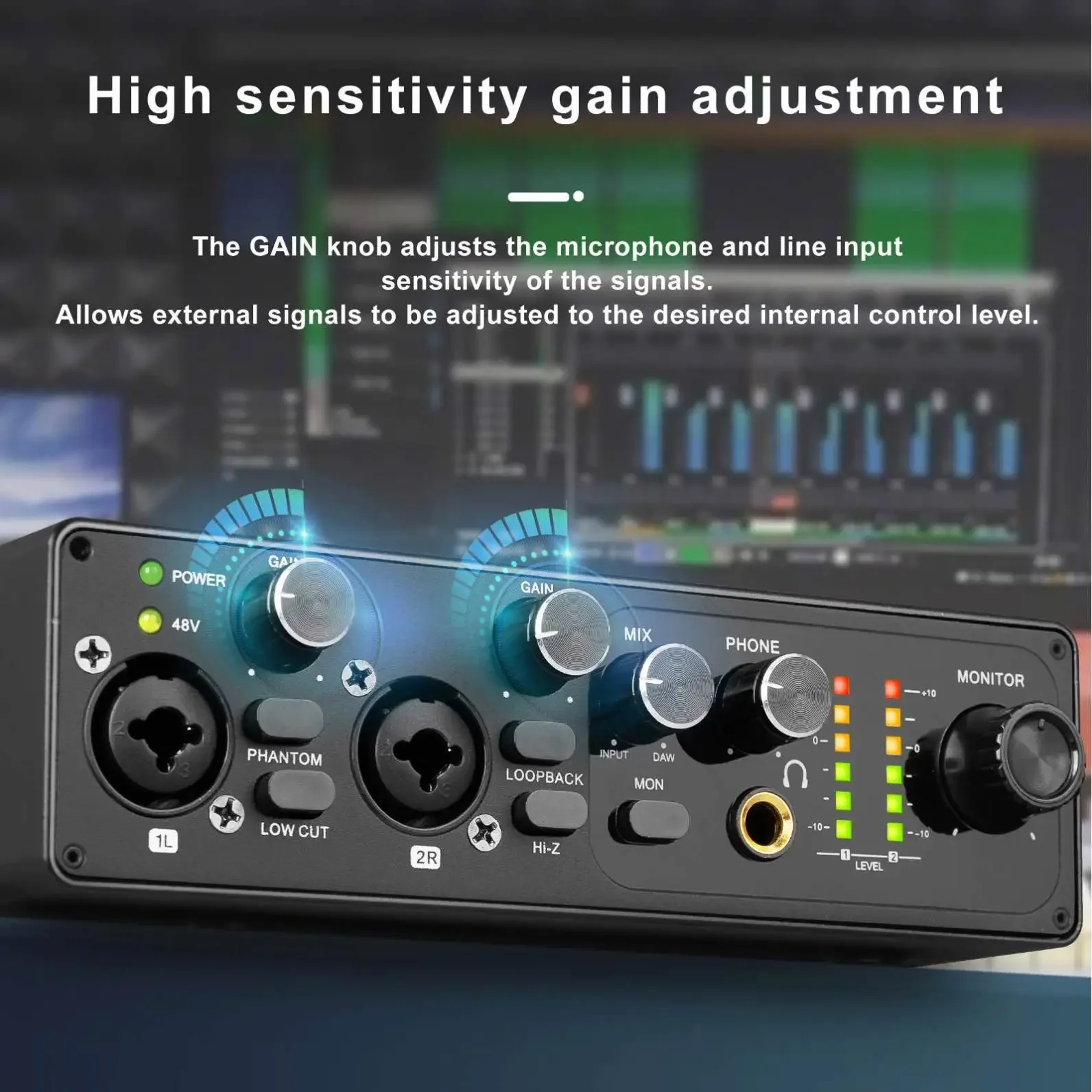 Professional Sound Card 192khz USB Audio Interface 48V Phantom Power for Live Studio Streaming Podcast