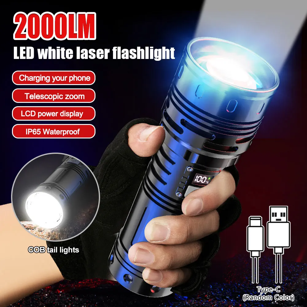 Super bright 30W 2000 lumens up to 500-800M white laser flashlight TG-SD27501 with built-in battery hot selling New product