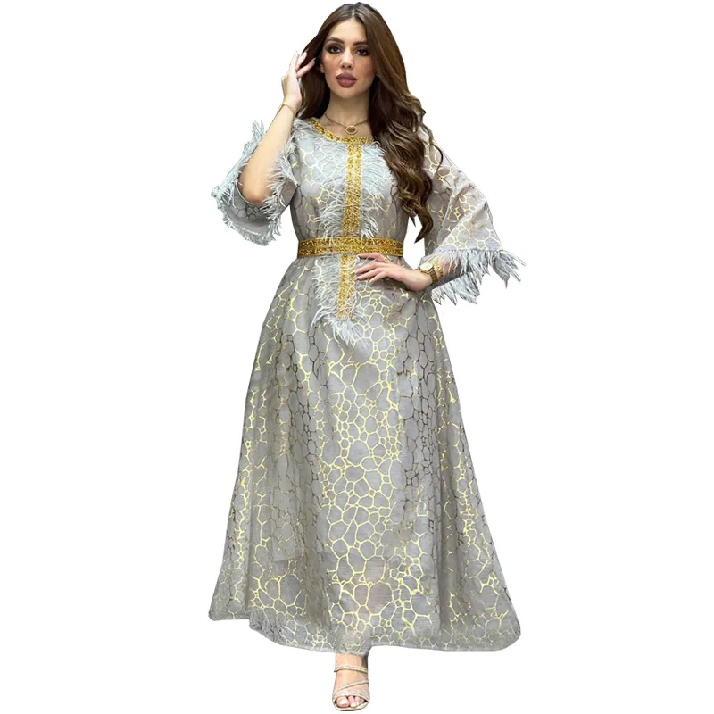 

Eid Women Loose Dress Abaya Muslim Party Dresses Ramadan Bronzing Abayas Caftan Kaftan Mesh Vestidos Robe Dubai Arab Turkey