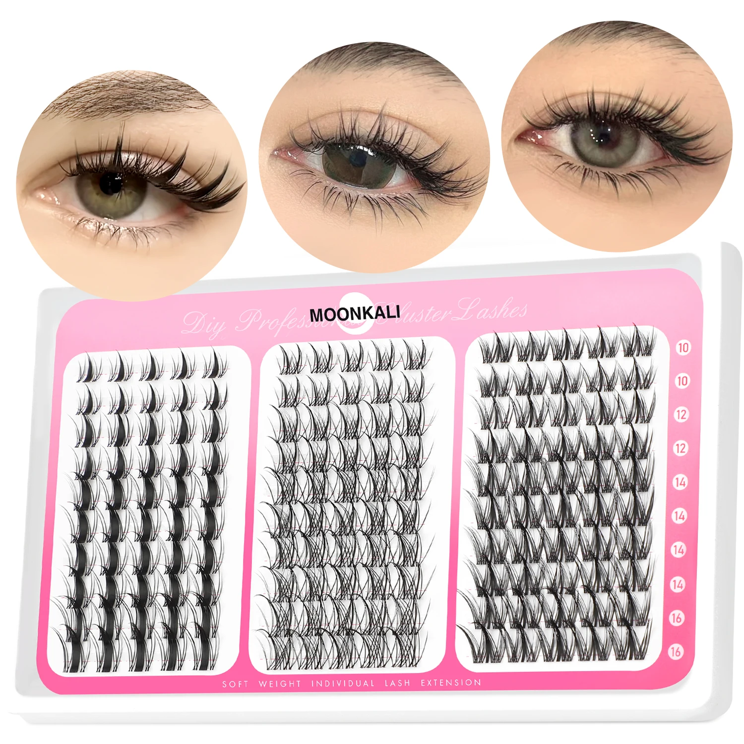 MOONKALI Kit de grappes de cils vaporeux grappes de cils cils naturel bricolage Kit d'extension de cils 10-16mm Kit d'extensions de cils en grappe