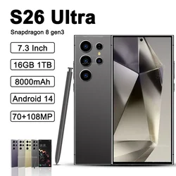 Nuevo teléfono inteligente S26 Ultra 7,3 pulgadas HD 5G Snapdragon 8Gen3 16GB + 1TB Android 14 8000mAh 70 + 108MP reconocimiento facial de teléfono móvil