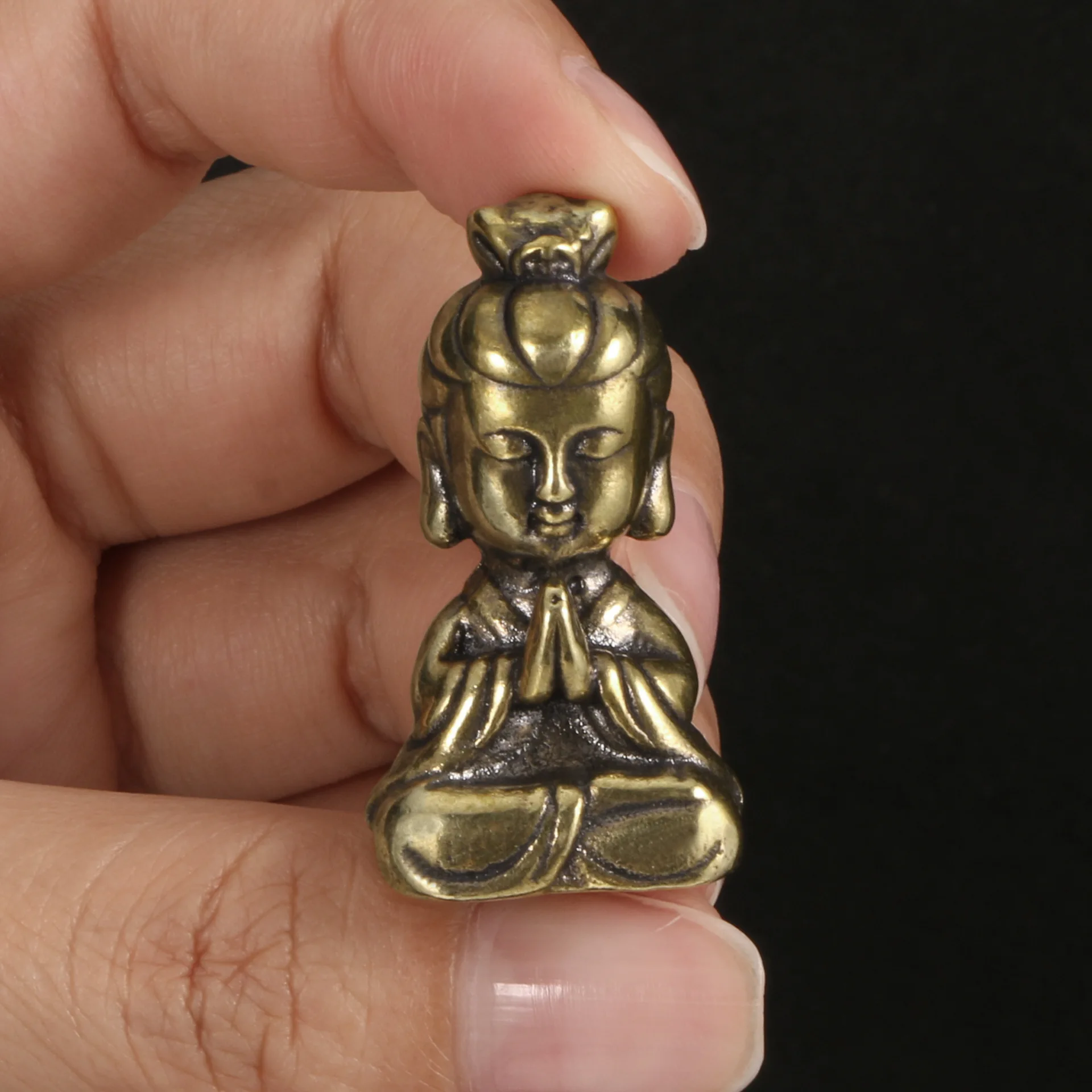 Solid Brass Avalokitesvara Buddha Desktop Ornaments Figurines Miniatures Crafts Tea Pet Living Room Home Decoration Accessories