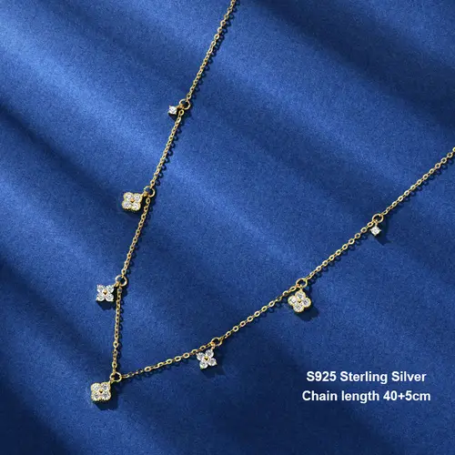 OXTAO Certified Moissanite Lucky Four-leaf Necklaces Earrings Bracelet for Women 100% S925 Silver Jewelry Accessory Sets - Image 45