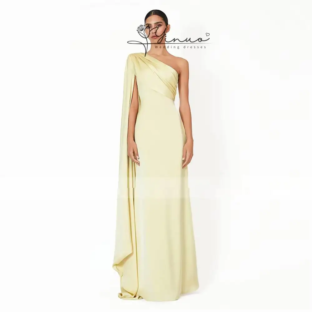 Customized  Yellow Evening Dress One Shoulder Draped Mermaid Evening Gowns for Women Sleeveless Elegant Wedding Party Gown