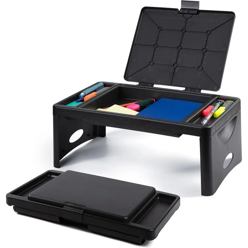 

Portable Lap Desk with Storage - 9.75 x 12 inches, Black Plastic, Ideal for Kids Travel or Small Spaces