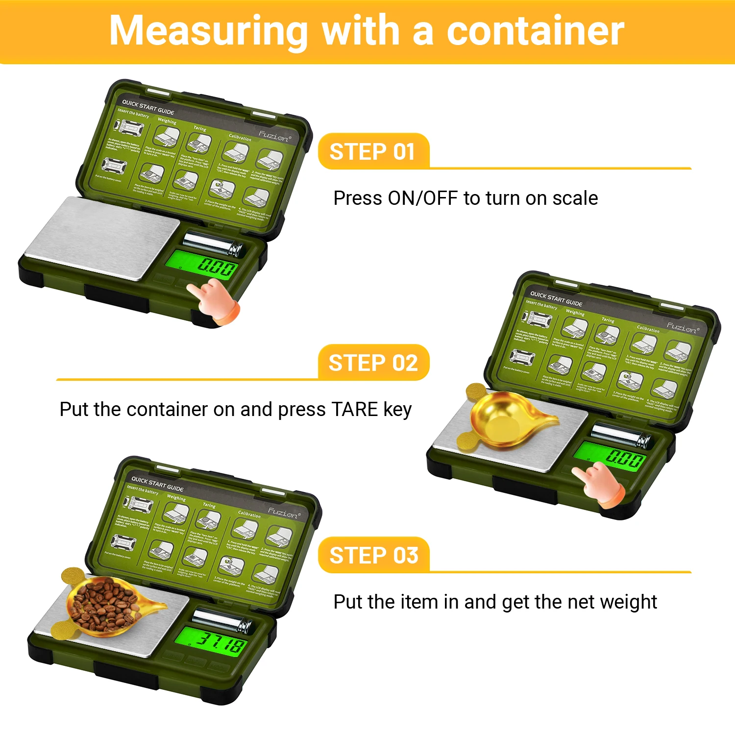 Digital Pocket Gram Scale 1000g x 0.1g Mini High Precision Jewelry Scale for Gold, Diamonds, Arrowheads, Powders with 50g Weight