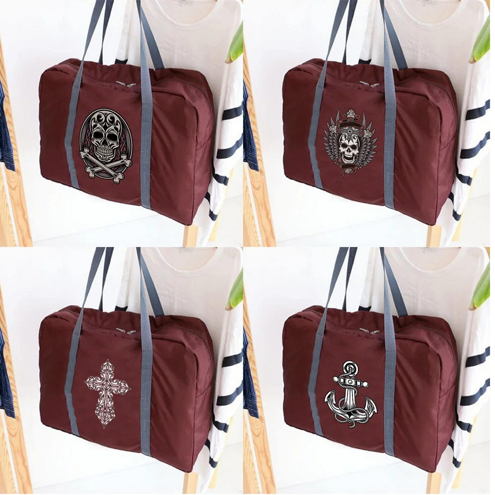 

Foldable Travel Bags Unisex Large Capacity Luggage Bag Women Handbags Men New Nylon Travel bags Skull Series Print