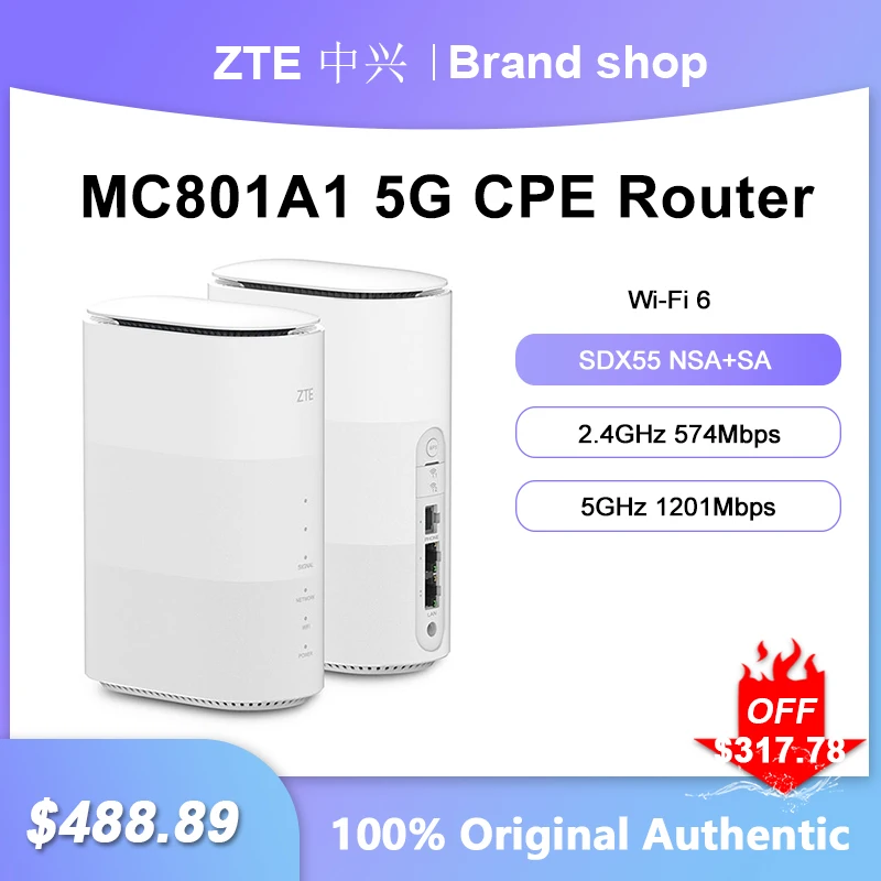 Unlocked ZTE  MC801A1 5G CPE Router WiFi 6 SDX55 NSA+SA Network Signal Repeater Dual-band 1201Mbps Amplifier With Sim Card Slot