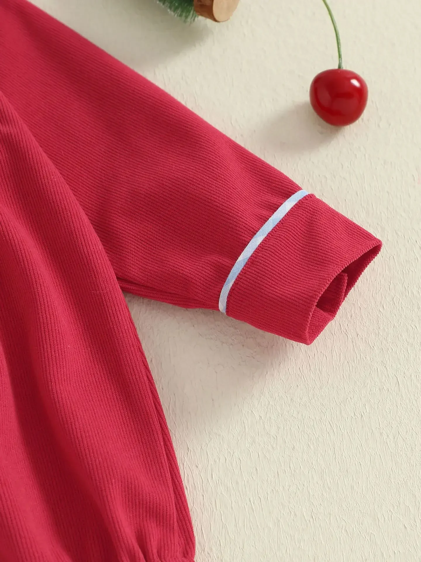 クリスマス 0-18M 新生児サンタクロース刺繍ボディスーツ 2025 女の赤ちゃん男の子ロンパース襟長袖コットンクリスマスホリデー衣装