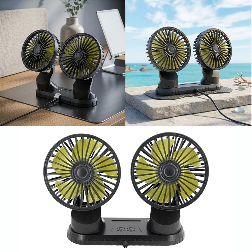 5v Usb Car Cooler Double Head Car Fan For Hot Summer Driving Noise Operation Efficient Design Plastic And Metal Build