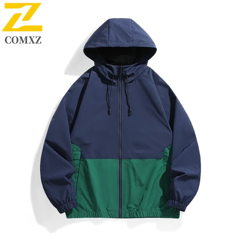 

COMXZ Мужская куртка Легкая уличная водонепроницаемая ветровка для кемпинга и пешего туризма с цветными блоками пальто с капюшоном Gorpcore Rider куртка