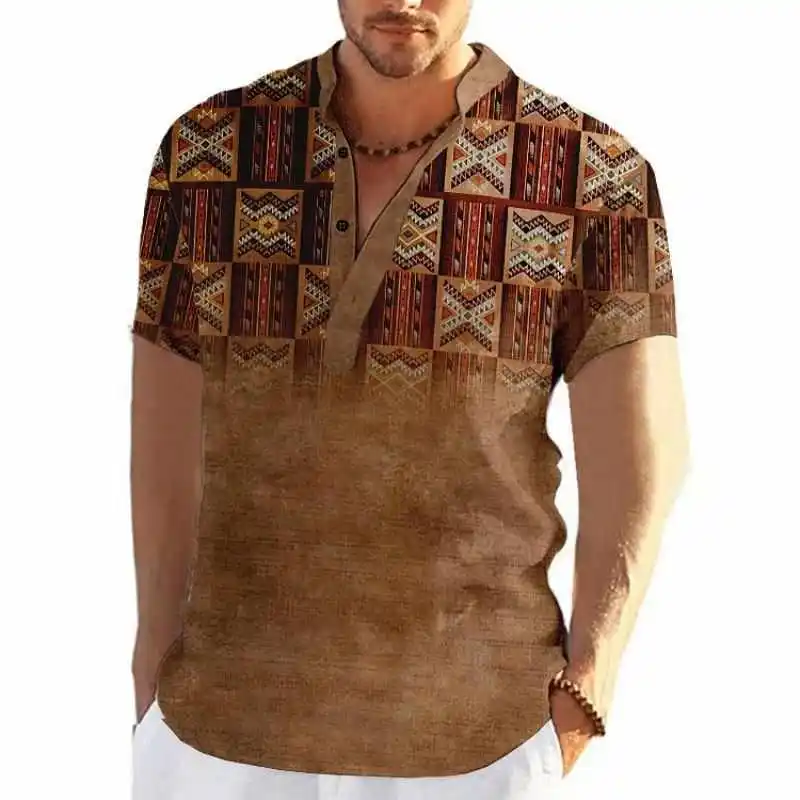 

Long Sve Printed irt Stand Collar Men's Faionable Casual Cotton Sun Protection Treaent Ice Sensation adient Pattern