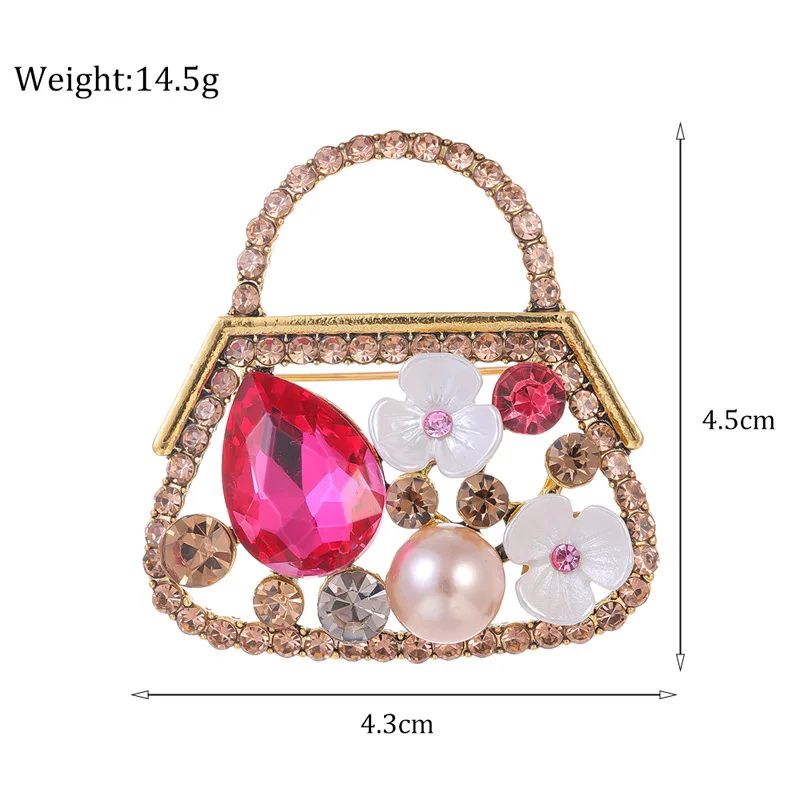 Cute Delicate Vintage Bag Crystal Pearl Brooch Women\'s Fashion Pin Clothes Collar Pin Accessories Jewelry Gifts