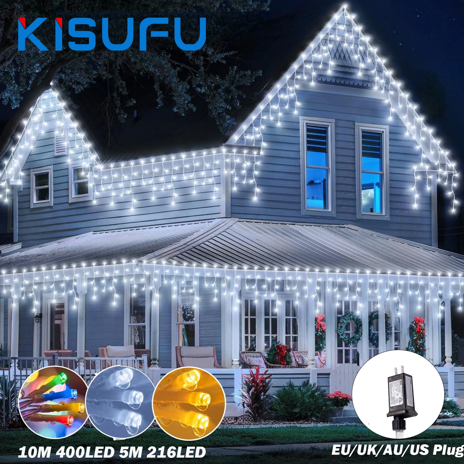 

Гирлянда для ледяного бара на открытом воздухе с 8 режимами питания, вилка 10 м, 400 светодиодов, 5 м, 216 светодиодов, занавеска, сказочный свет, карнизный свет, вечеринка, свадьба, Новый год, декор