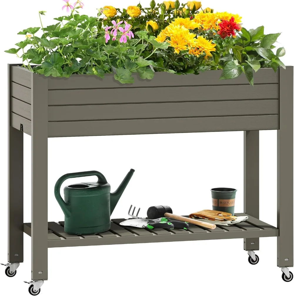 

3.6x1.5x2.8FT Elevated Raised Garden Bed with Legs and Wheels,with Drain Plug and Storage Shelf for Plants,Vegetables,and Fruits