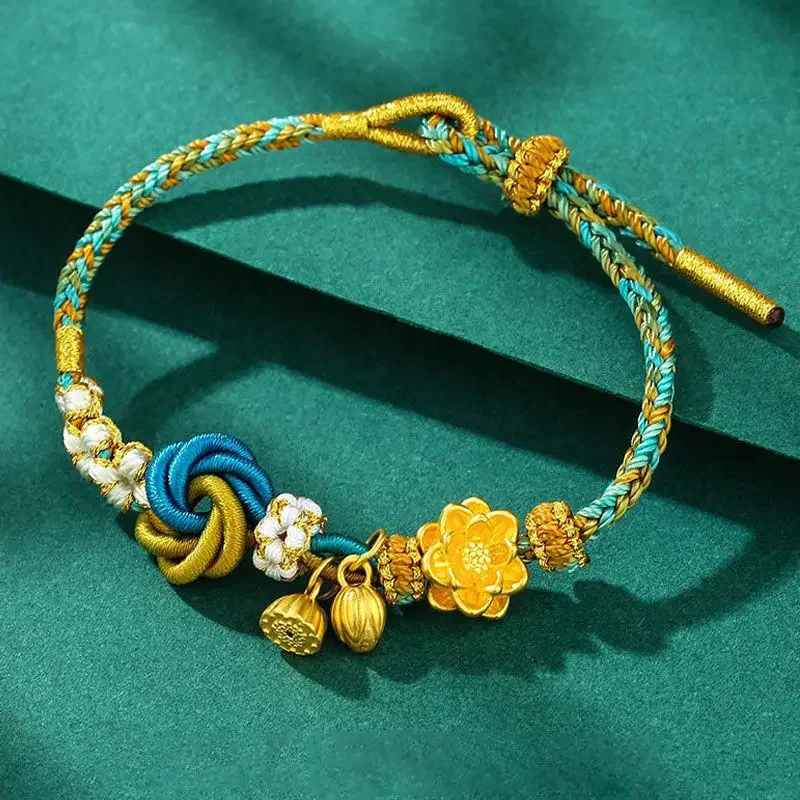 

UMQ Original Ancient Gold Mixed Color Woven Hand Strap Lotus Two Sihuan Thousand-Li Landscape Lotus Seedpod Gift