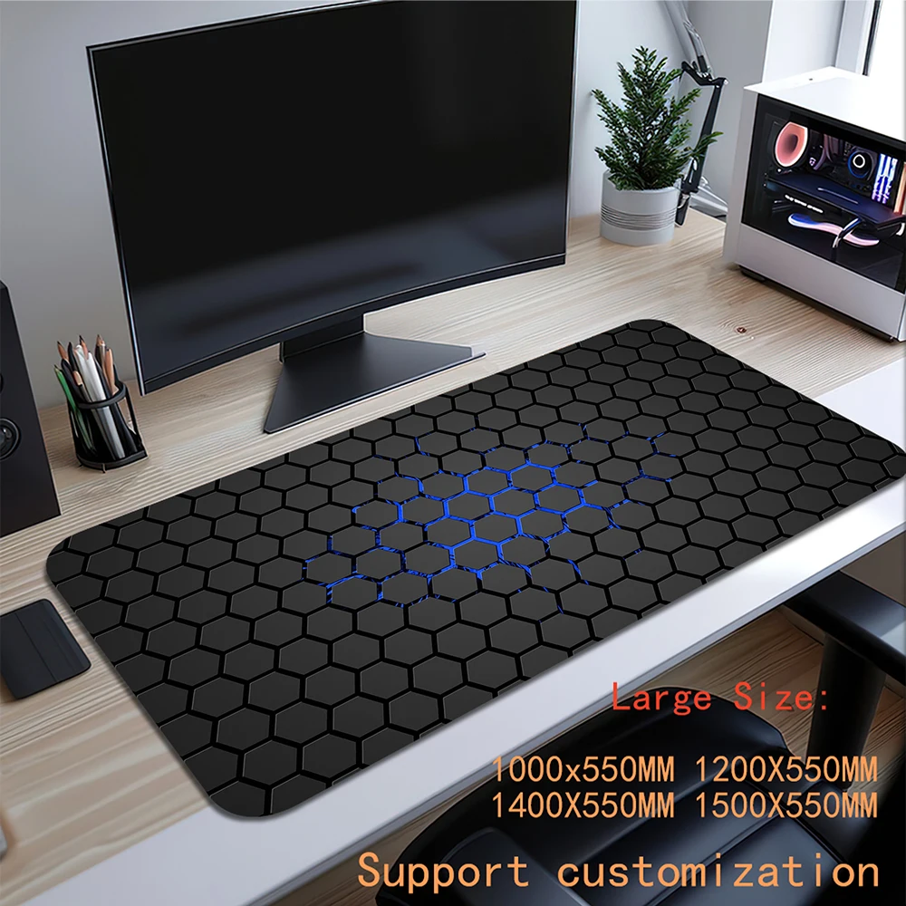 Hexagon Large Mouse Pad Lock Edge Mouse Mat XXL Soft Mouse Mat Mousepad Gamer Grande Table Mats Geometric Keyboard Pads 55x100cm