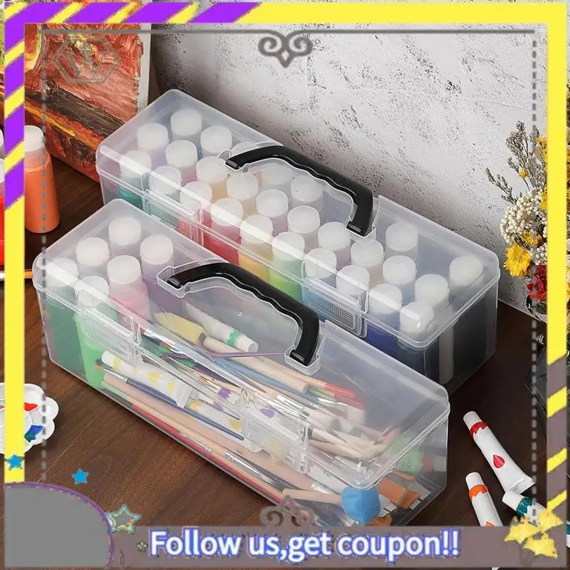 AU33-2 PCS Clear Acrylic Paint Storage Box Clear Art Supply Box With Handle For 2 Fl. Oz  Barrel Paints