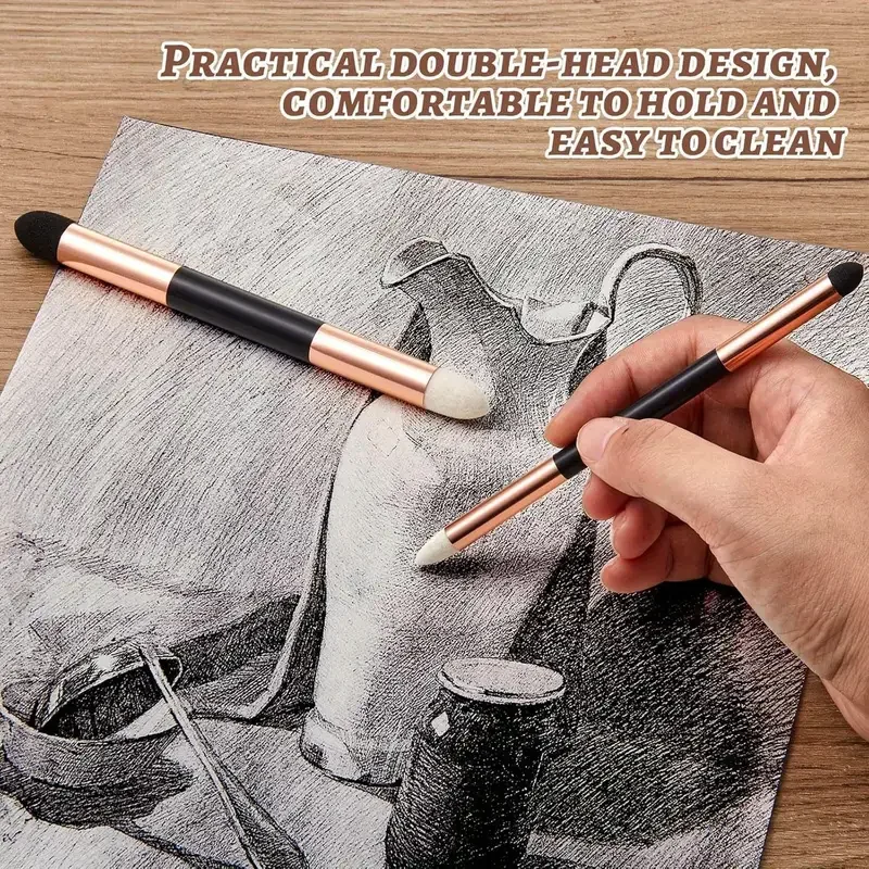 Cotton Blending Sponge Brush Set - 2/6Pcs Double-Headed Washable Sketch Wipe, Reusable Art Blenders for Detail, Shadow, Highligh