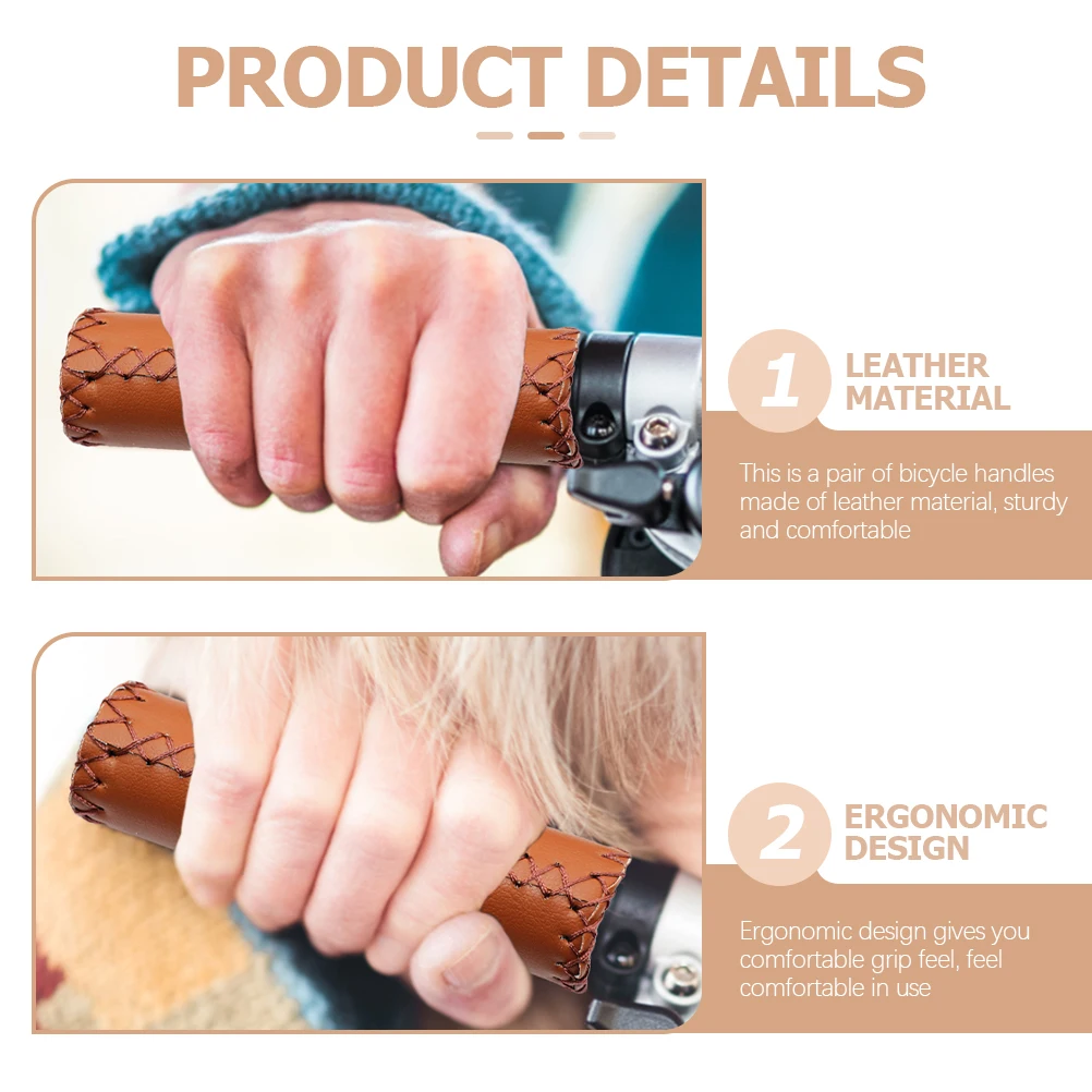 1Pair Bike Handlebar Grips PU Sponge Shock Absorbing Ergonomic Comfortable for Long Riding Mountain Cruiser Light Brown