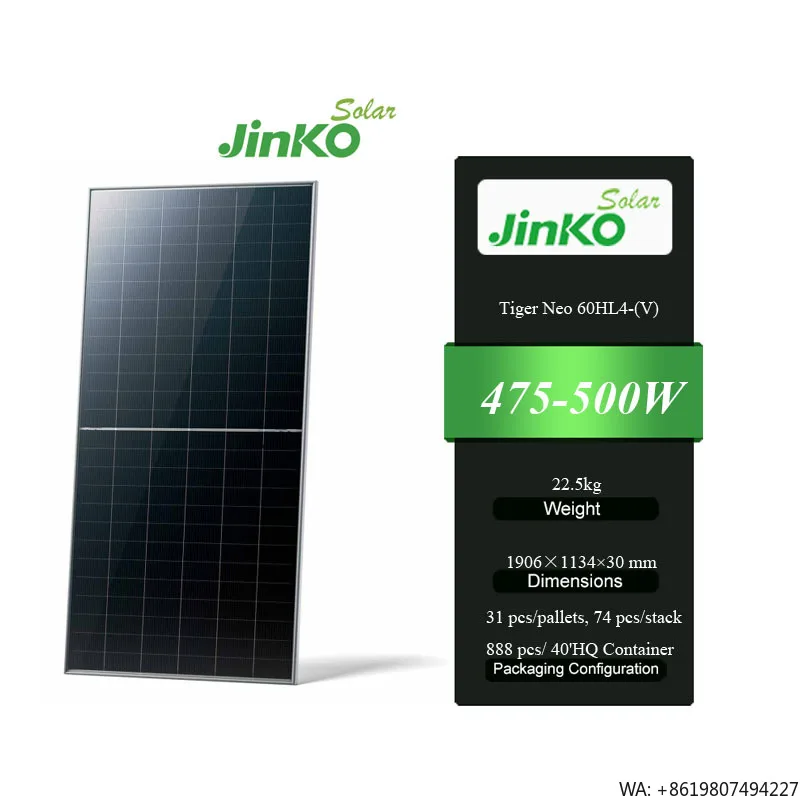 Jinko Tiger Neo 60HL4-(V) 475-500W N-type Solar Panel High Efficiency High Quality Solar Panel 475w 480w 485w 490w 495w 500w