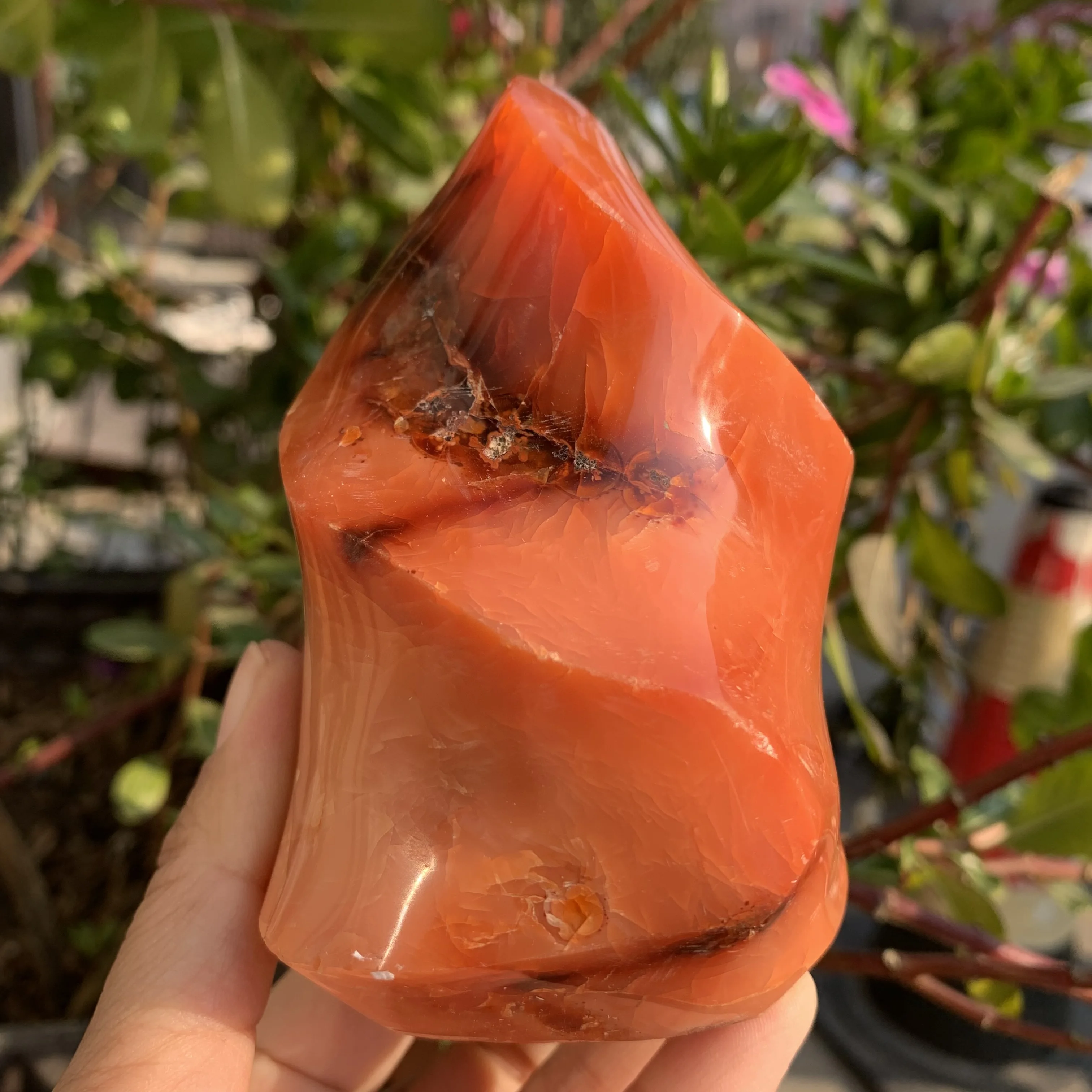 500~600g Natural carnelian flame shaped Carved Red Agate Crystal Craft Statue for Decoration