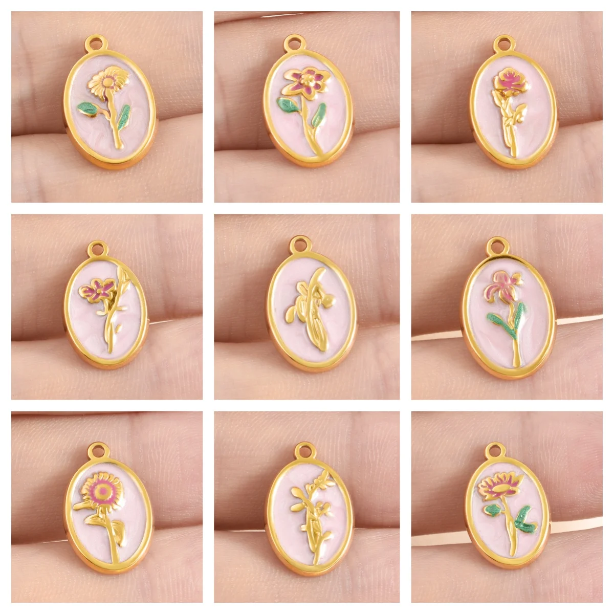 5 قطعة مطلية بالذهب الحقيقي عيد ميلاد زهرة قلادة البنفسجي قرنفل ديزي الفاوانيا الفولاذ المقاوم للصدأ المينا المعلقات DIY بها بنفسك مجوهرات الإكسسوار #2