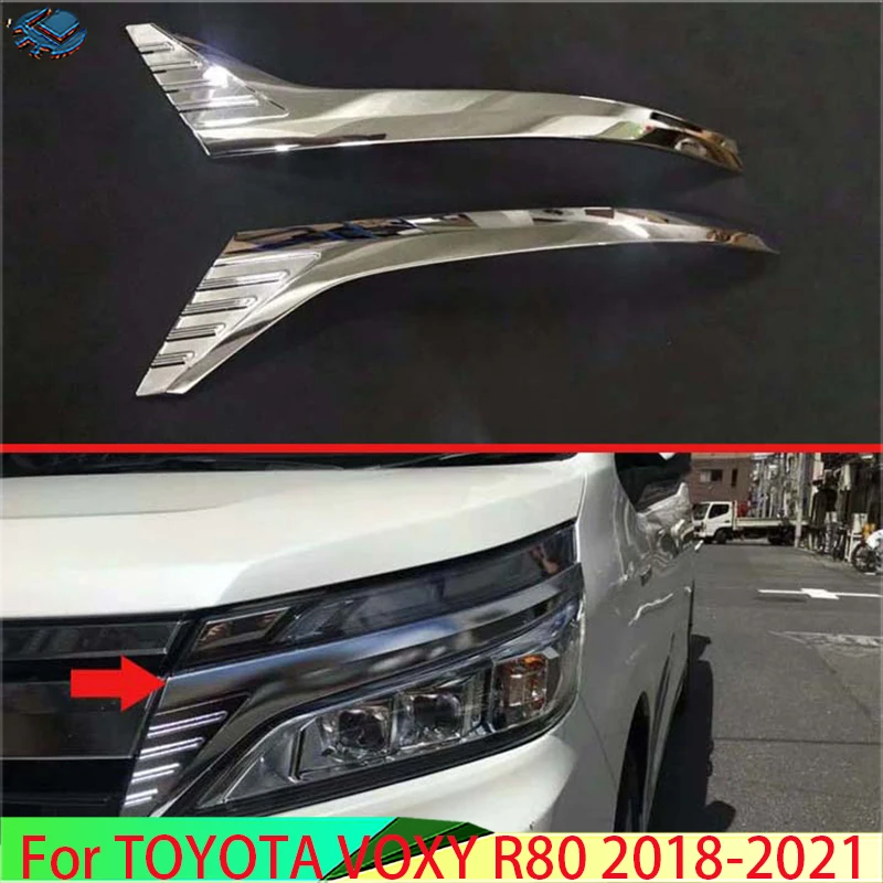 For TOYOTA VOXY R80 2018-2021 Car Accessories ABS Chrome Front Head Light Headlight Lamp Cover Trim Molding Frame 2019 2020