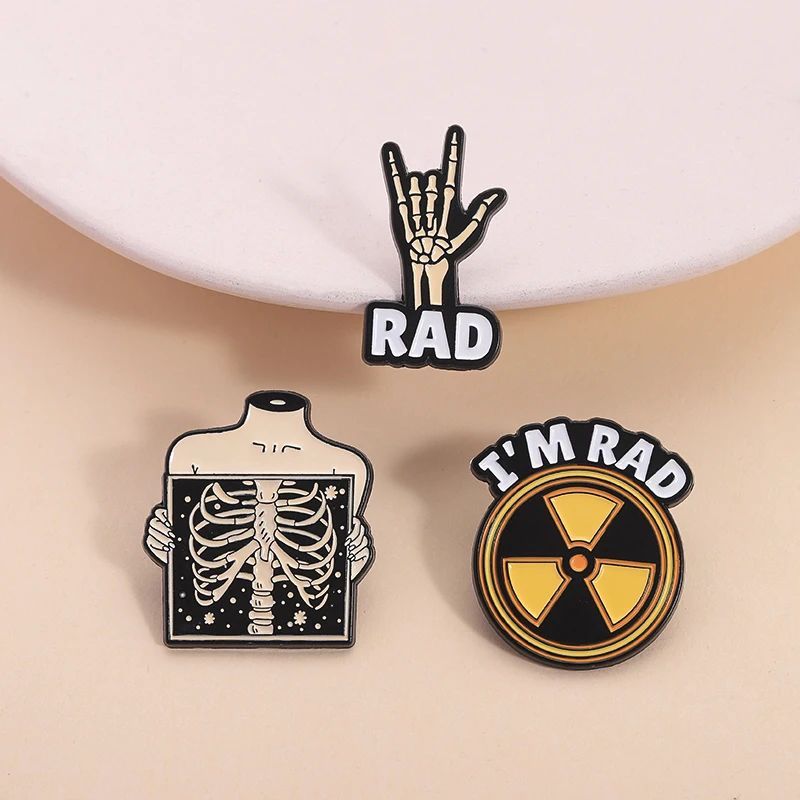 I'M Rad Enamel Pin Take A Chest X-Ray Hand Skeleton Ribs Brooch Trendy Creativity Backpack Lapel Badge Jewelry Gift For Friends