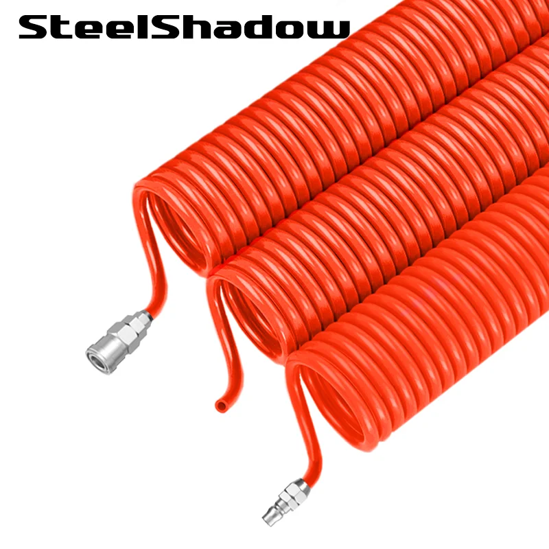 6/9/12/15M PU RED Spring Spiral Pipe with Fitting PU Air Compressor Hose Tube Flexible Air Tool with Connector Pneumatic ﻿