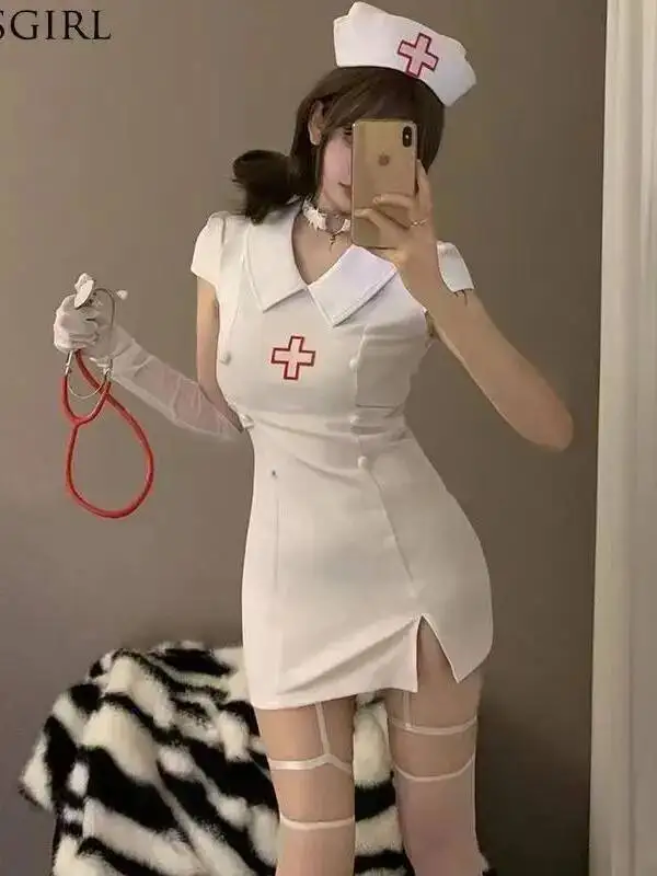 Sexy Lingerie Pure Desire Cosplay Nurse Uniform Passionate Bodycon Dress Set Halloween Maid Uniform Dress Charming Elegant NB2M