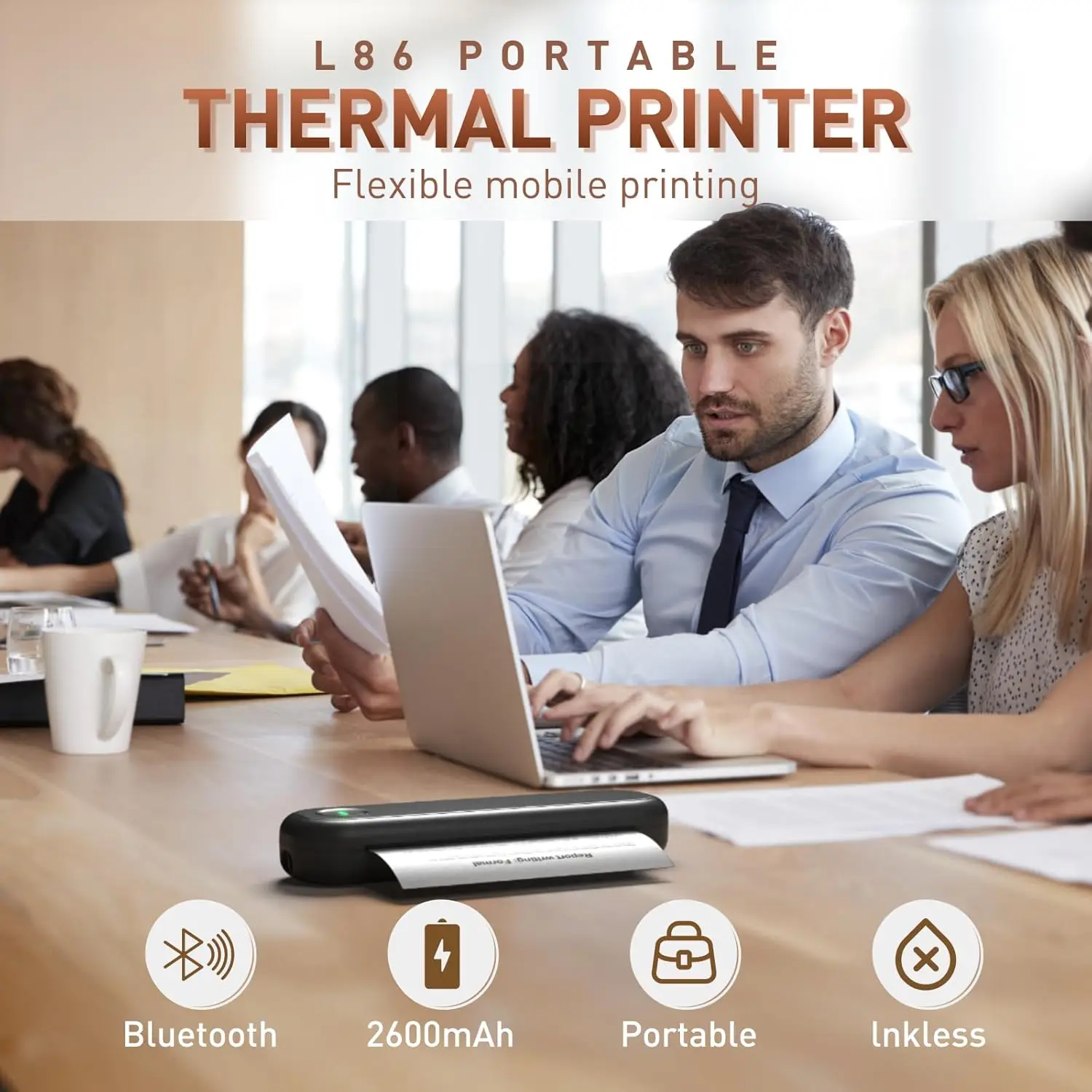 

Портативный термопринтер формата А4 (210/216 мм), беспроводной USB-принтер для мобильных устройств, подходит для путешествий, офиса, дома, школы.