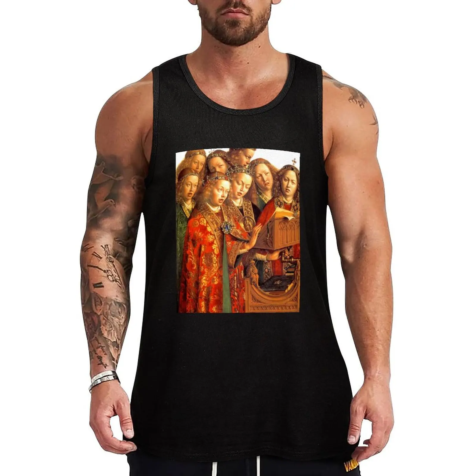 The Ghent Altarpiece (the Adoration of the Mystic Lamb)-Choir of Angels Tank Top Gym t-shirt man cool things