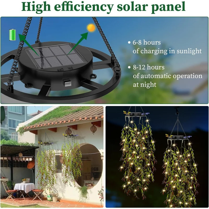 Outdoor Solar Artificial Willow Leaf Light hanging plants LED Lighting chain Light Control Automatic Brightening Waterproof Gard