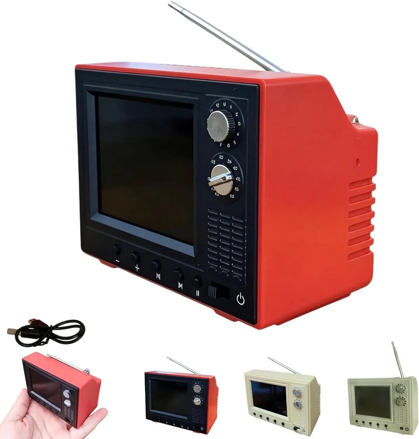

Mini Vintage Cartoon TV Player with 8G Memory Rechargeable Cute Retro Portable Television for Dollhouse Scenes Collectible Decor