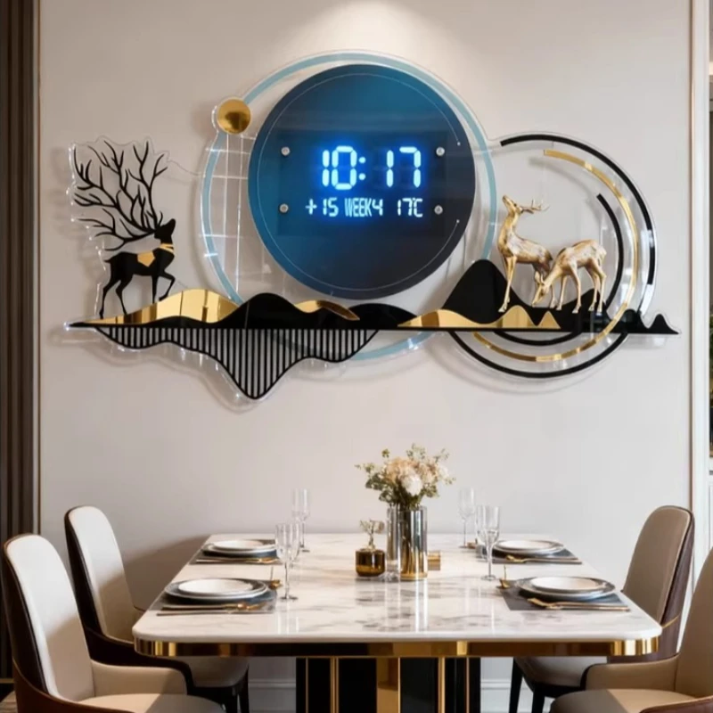 Luxury Restaurant Acrylic Wall Clock Bedroom Alarm Clock LED Display Calendar Hang Table Living Room Mute Clock Room Decor Watch