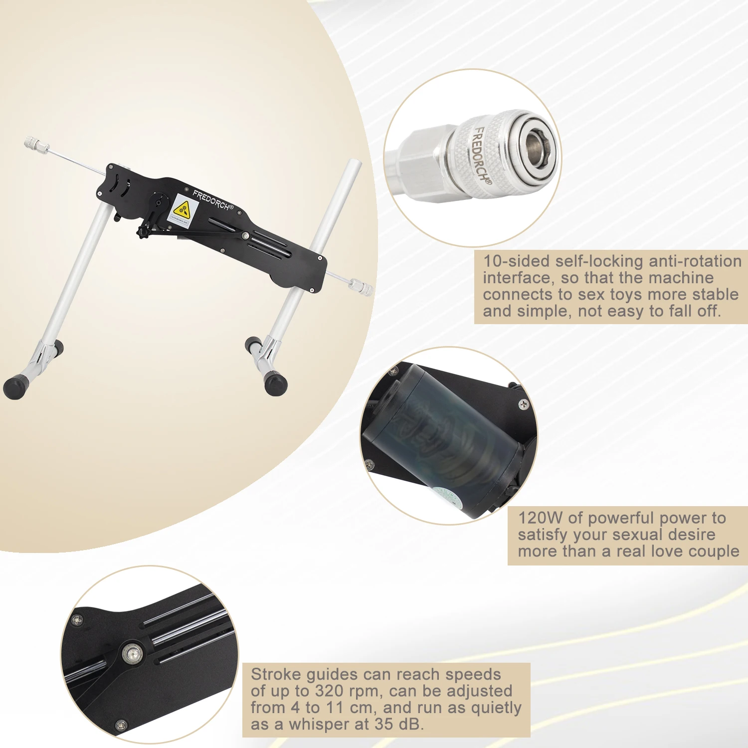 Fredorch قوية صامتة 120 واط آلة الجنس APP اللاسلكية التحكم المزدوج للإناث الذكور الحياة الجنسية مع دسار FRH1 آلة الحب الكبار #4