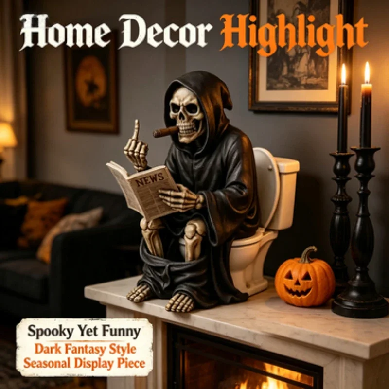 Kreatives Kunstharz-Ornament: Sensenmann-Figur mit Mittelfinger, Halloween-Dekoration, Lustiges Geschenk für die Innenausstellung