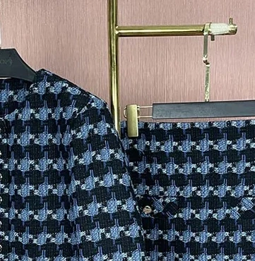 

Женский синий винтажный костюм-двойка 2025 года, твидовая куртка или тонкая юбка с высокой талией