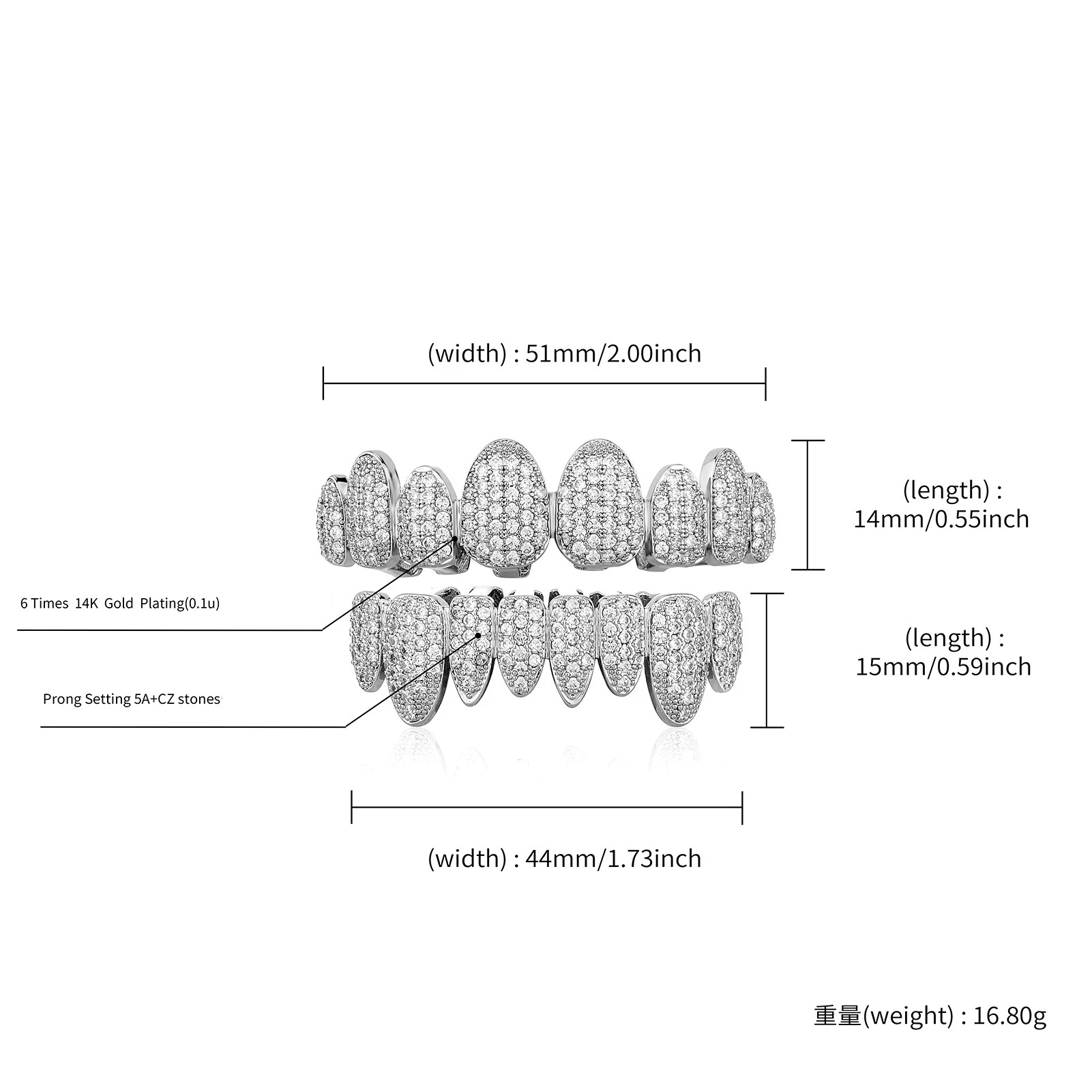 Hip Hop Cubic Zirconia Teeth Grillz Set Gold Silver Color Teeth Grills Iced Out Top&Bottom Dental Grills Cosplay Party Jewelry