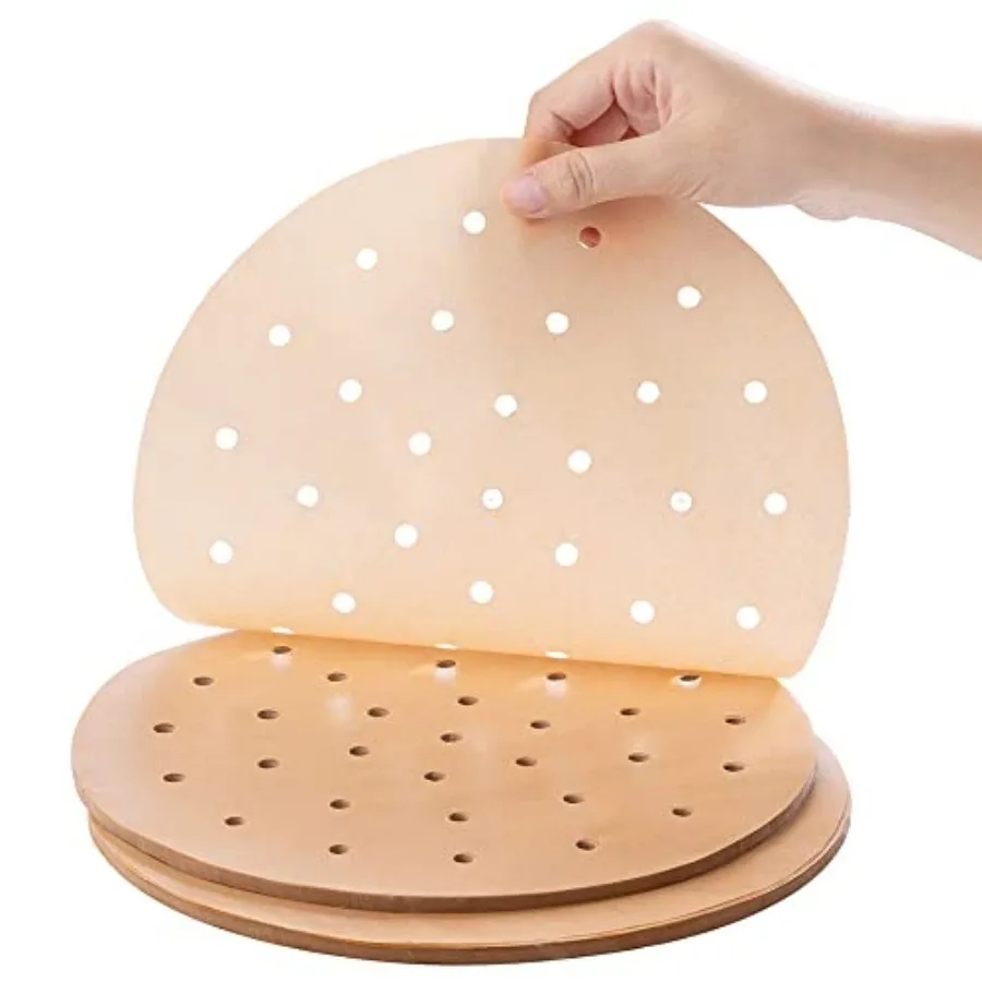 Air Fryer Parchment Paper, 9 Inch Round Liner, 200PC Unbleached Filter Paper for Air Fryers 100 Perforated and 100 Imperforate,