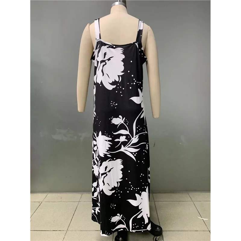 【Dekoracja na Imprezę】 Sukienki Damskie Letnie na Cienkich Ramiączkach Bez Rękawów z Dekoltem w Serek Sukienka Letnia Boho Kwiatowa Wakacyjna Sukienka Maxi Sukienka na Szelkach