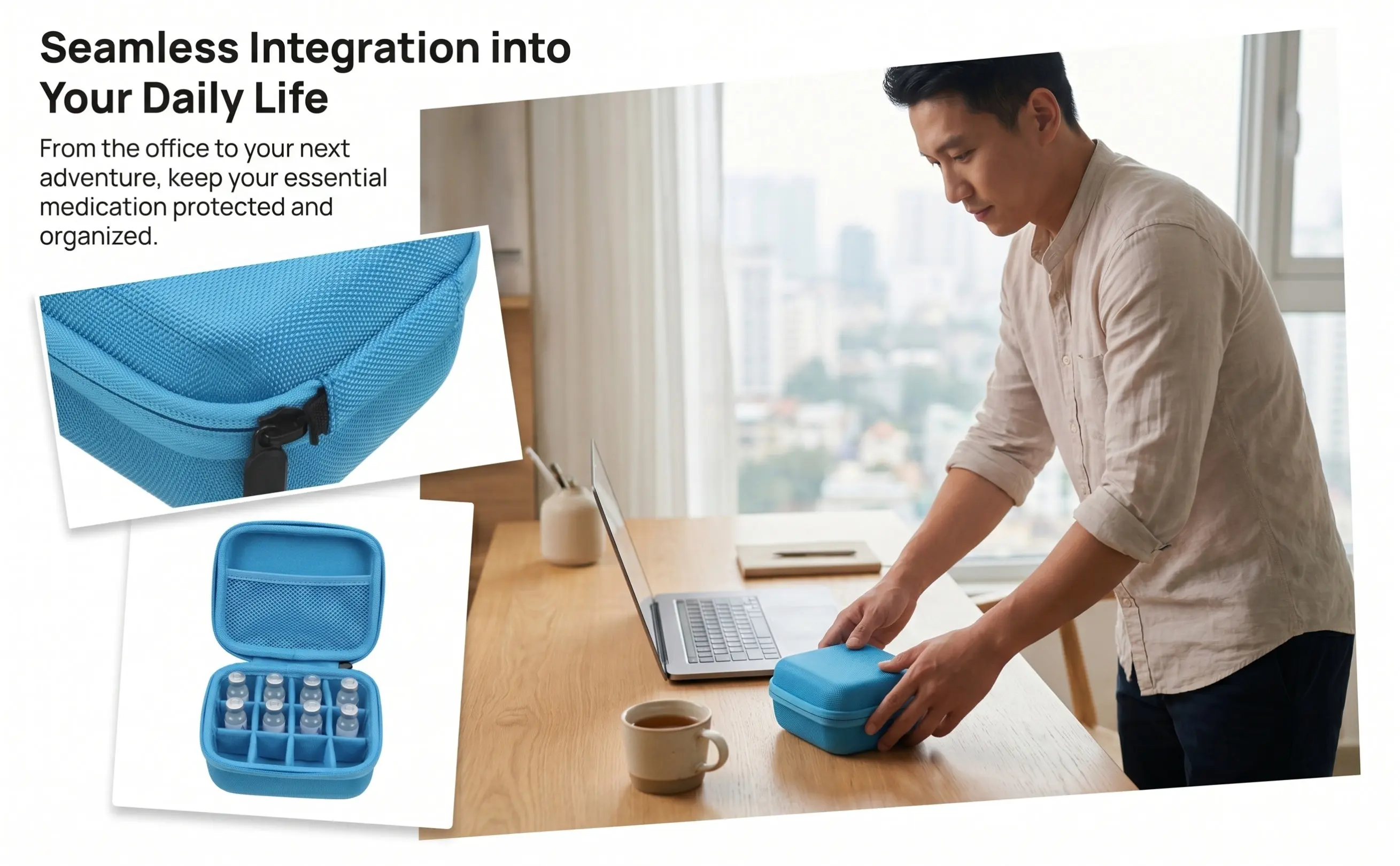 Insulin Cooler Organizer Case 9-Slots 10Ml Peptide Vial Hard Shell Removable Insert Travel Medicine Storage Bag