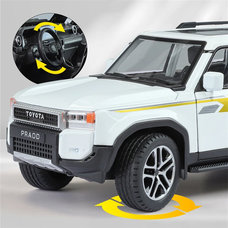 1/24 Toyota 2024 PRADO Land Cruiser Lc250 Alloy Car Model Diecast Metal Off-road Vehicle Car Model Sound and Light Kids Toy Gift