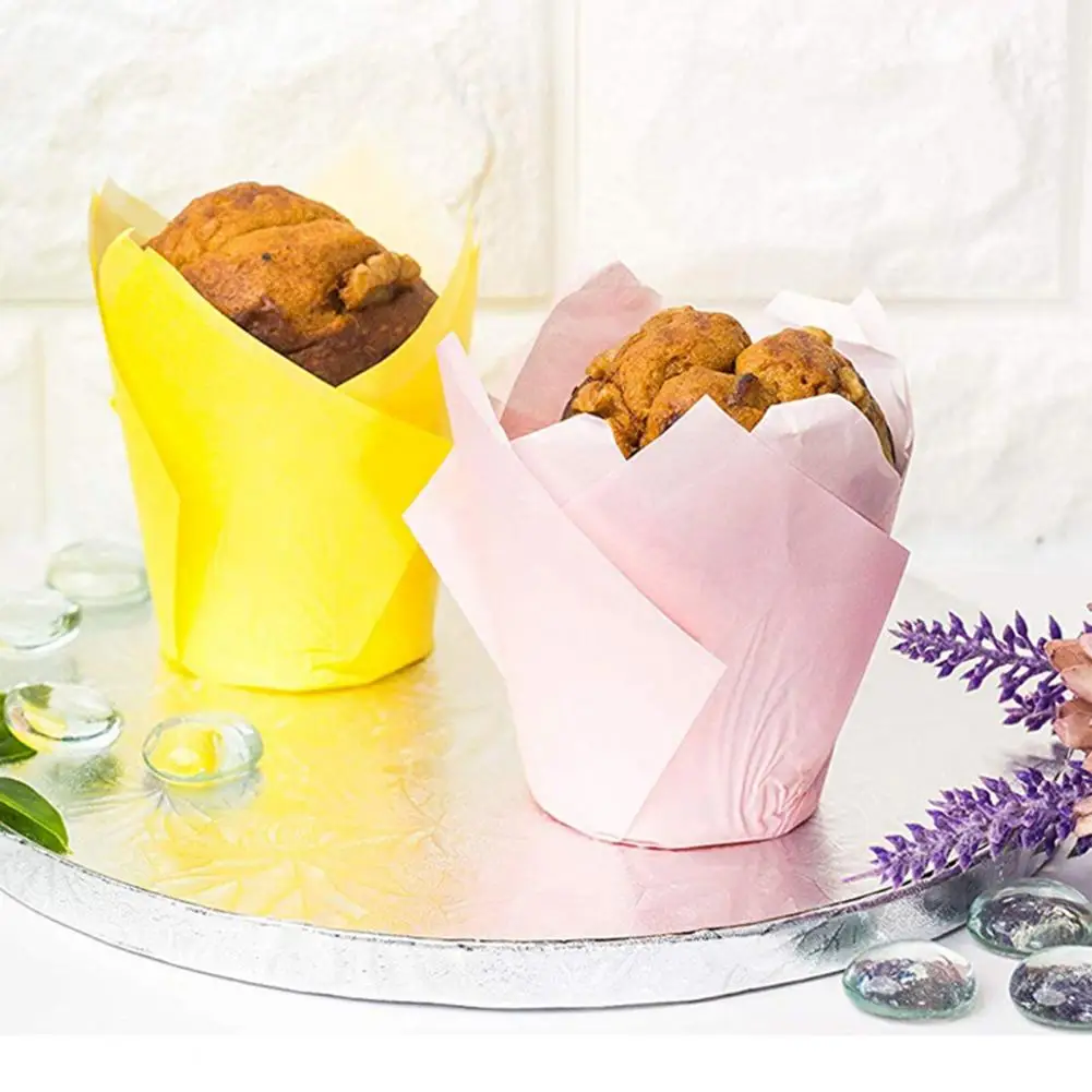 50Pcs 5*8cm Tulip Flower Shape Muffin Cup Disposable Paper Holiday Party Cupcake Liner Oilproof Baking Decorating Kitchen Tools