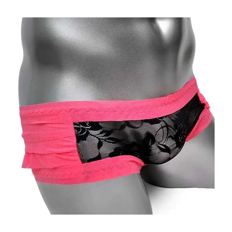 

Transparent Floral Lace Sissy Briefs Panties Ruffles Gauze Mens Brief Underwear Sexy Gay Lingerie Male Underpants Low Rise