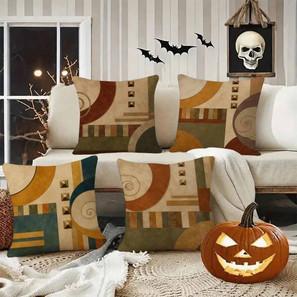 Retro Earth Tone Abstract Cushion Cover Halloween decoration trick or treat cushion cover, ghost, pumpkin head, bat decoration