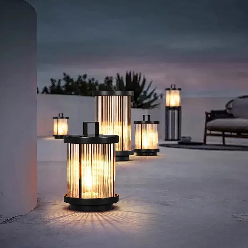 New Outdoor Waterproof Solar Garden Lamp Glass Lantern Garden Floor Lamp Street Lamp Villa Courtyard Lawn Light