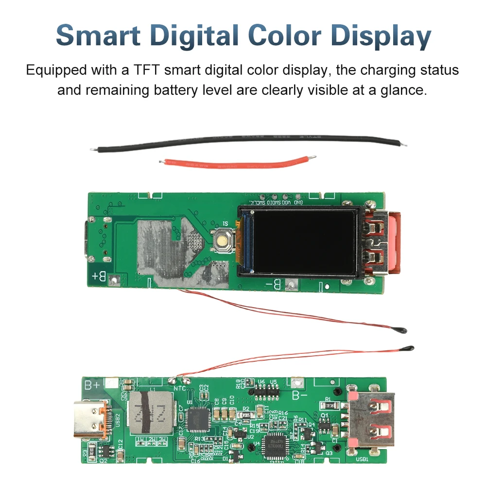 22.5W Fast Charging Module TFT Color Screen Digital DIY Power Bank Kit 21700 Battery Case Fast Charging Mini Portable Power ﻿