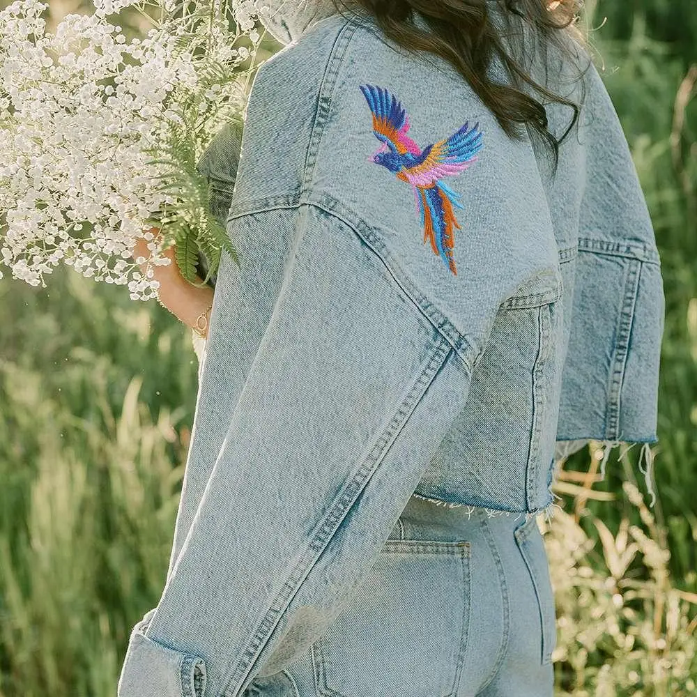 1 pair Phoenix Bird Embroidered Applique Iron on Exquisite Cloth Patches Self-adhesive DIY Clothes Sticker Bag Decoration